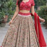 Shree Radha Rani Gopi Dress – Red & Beige Festive Set